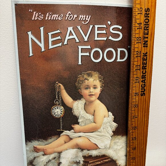 Vintage "It's Time For My Neaves's Food For Infants"Reproduction Tin Sign/EUC - Picture 9 of 10